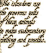 The islanders use the generous pelts of these animals to make rudimentary clothing and puches.